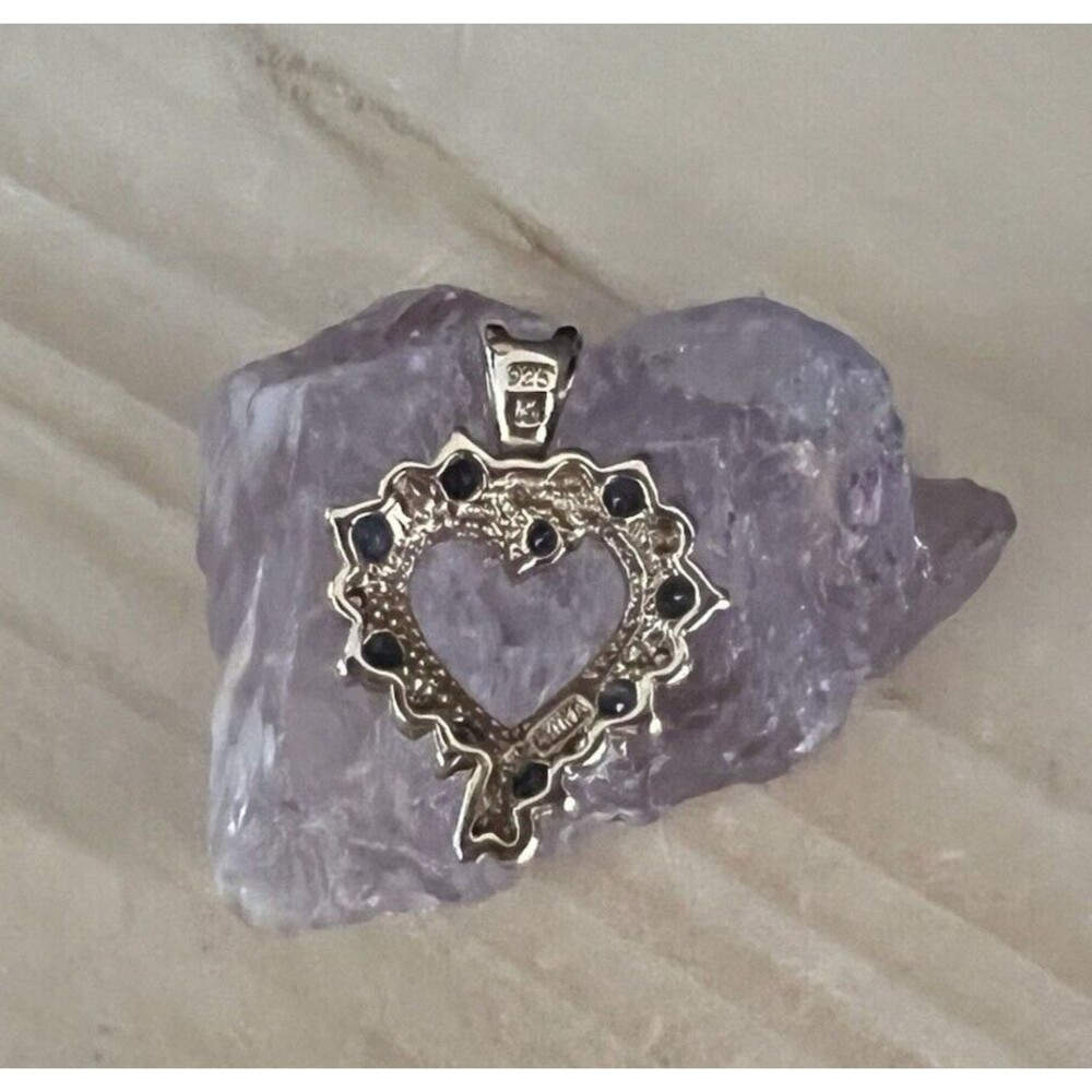 Ross Simons 925 Gold Plated Blue Sapphire & Diamond Heart Charm Pendant 2.4g - Picture 9 of 12